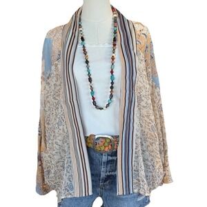 NWT Mainstrip Katerina Kimono Blue Floral Paisley Open Lightweight Women's S $44